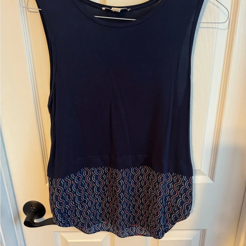 Michael Kors Navy Tank Top with Patterned‎ Hem